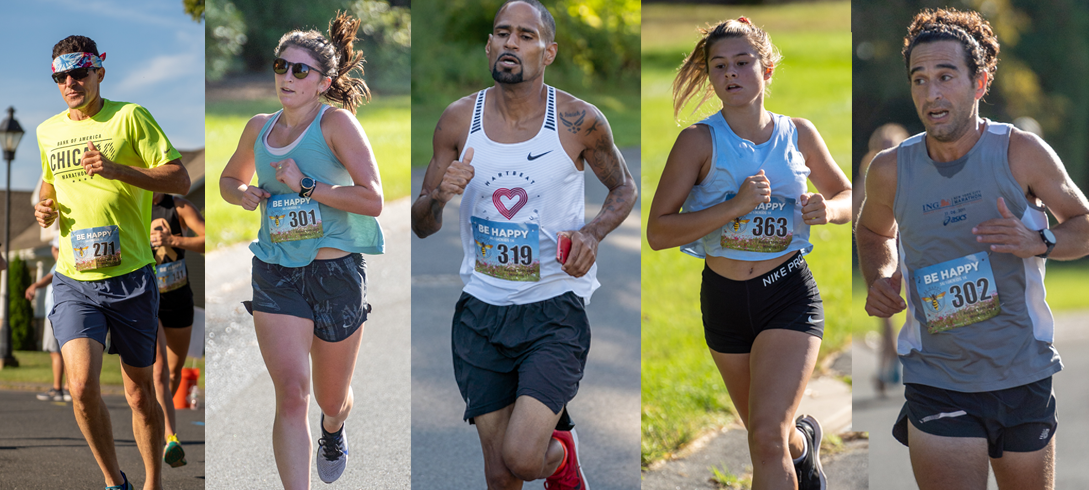 photos of individual runners working hard at 3rd annual be happy run